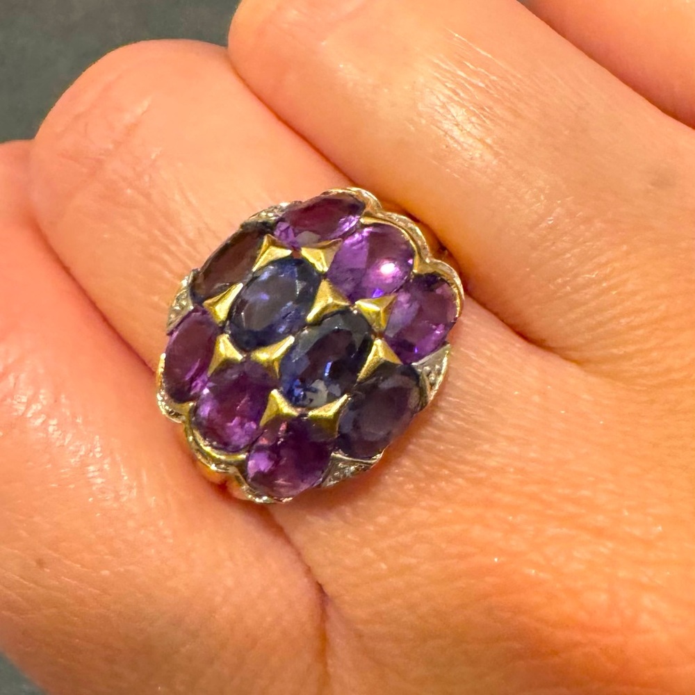 Vintage 10k gold Amethyst & Iolite ring
